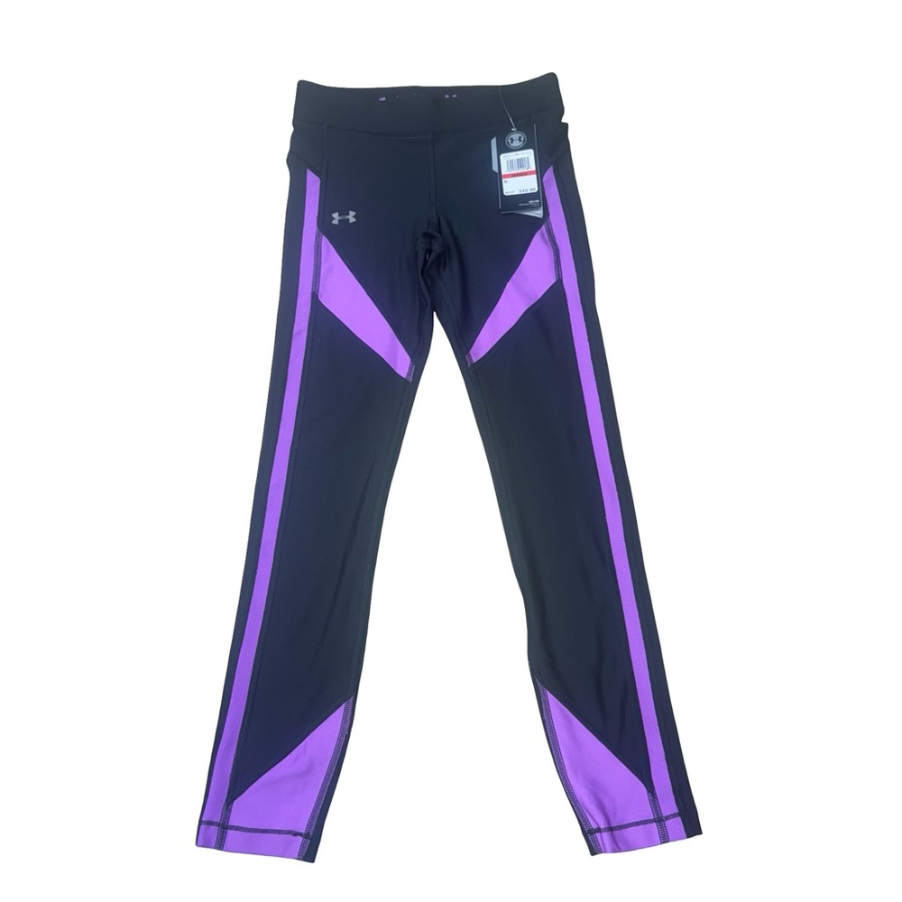 Under Armour Women’s Heatgear Color Block Ankle Crop Black Purple #1305967 NWT